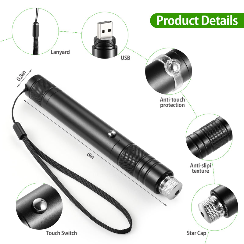 Rechargeable Green Beam Flashlight Long Distance Range for TV/LED/LCD Screens Presentation Office/Outdoors/Astronomic/Construction