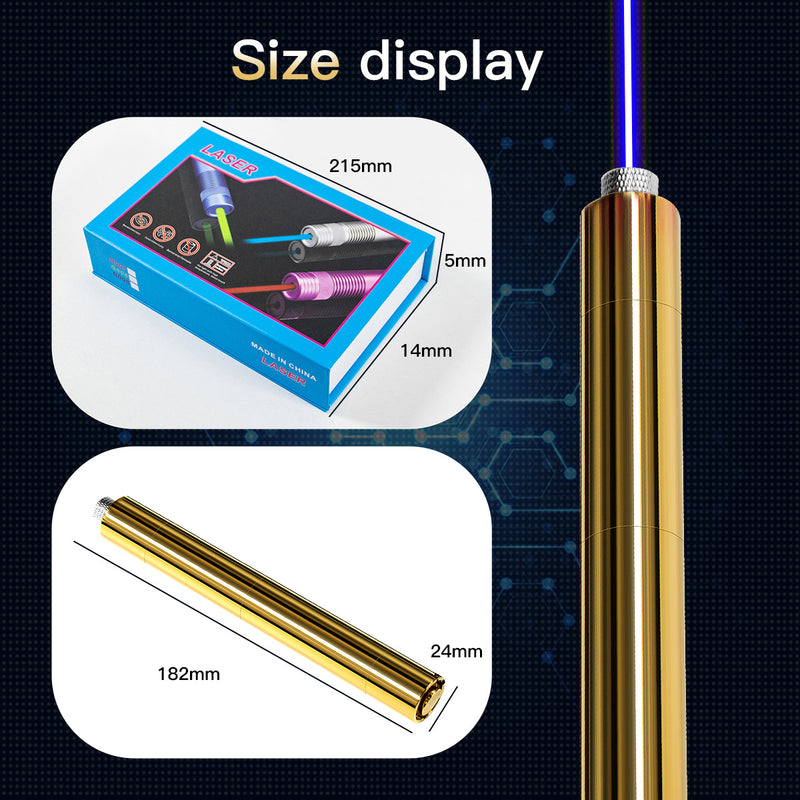 5000mW High Power Laser Pointer, Metal Brass 450nm Blue Dot Pointer Pen Focusable Visible Beam Lazer Light Torch