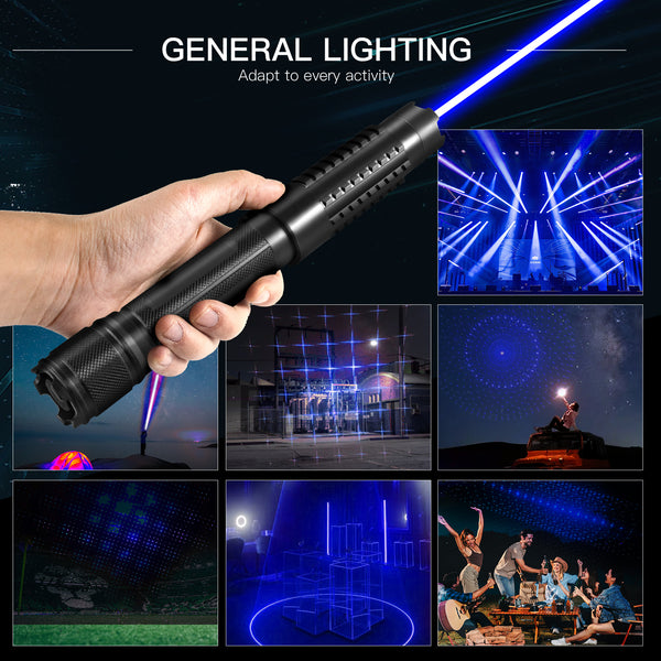 High Power Blue Light Long Distance Outdoor Flashlight Rechargeable Zoom Suitable for Camping Equipment, 5-in-1 5000mW 450nm Beam Light blue Laser Pointer Pen Kit