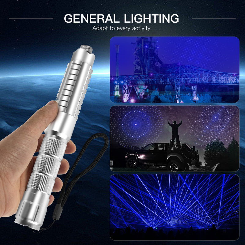 Blue Laser Pointer,450nm High Power Laser Pointer, Single-point Aluminum Laser Pointer Pen Kit with Battery & Charger Silver