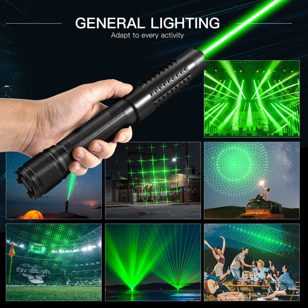 High Power Green Light Long Distance Outdoor Flashlight Rechargeable Zoom Suitable for Camping Equipment, 5-in-1 5000mW 532nm Beam Light Green Laser Pointer Pen Kit