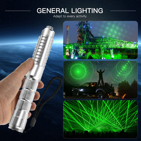 Green Laser Pointer,532nm High Power Laser Pointer, Single-point Aluminum Laser Pointer Pen Kit with Battery & Charger Silver