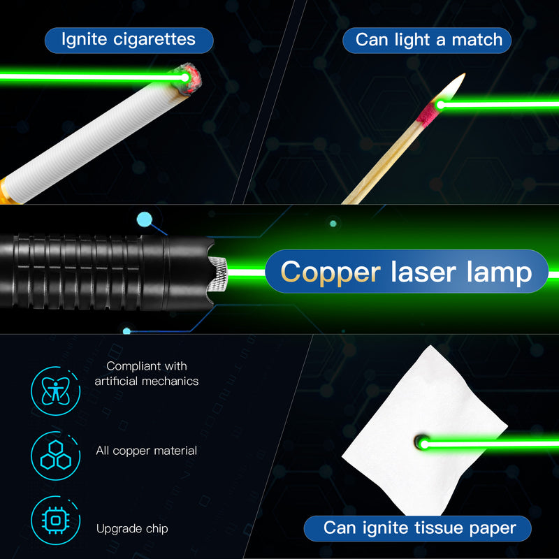 5000mW High Power Laser Pointer, Metal Brass 532nm Green Dot Pointer Pen Focusable Visible Beam Laser Light Torch