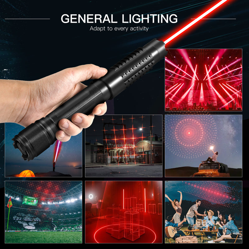 High Power Red Light Long Distance Outdoor Flashlight Rechargeable Zoom Suitable for Camping Equipment, 5-in-1 5000mW 650nm Beam Light Red Laser Pointer Pen Kit