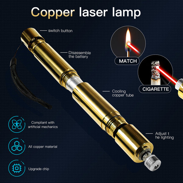 5000mW High Power Laser Pointer, Metal Brass 650nm Red Dot Pointer Pen Focusable Visible Beam Lazer Light Torch