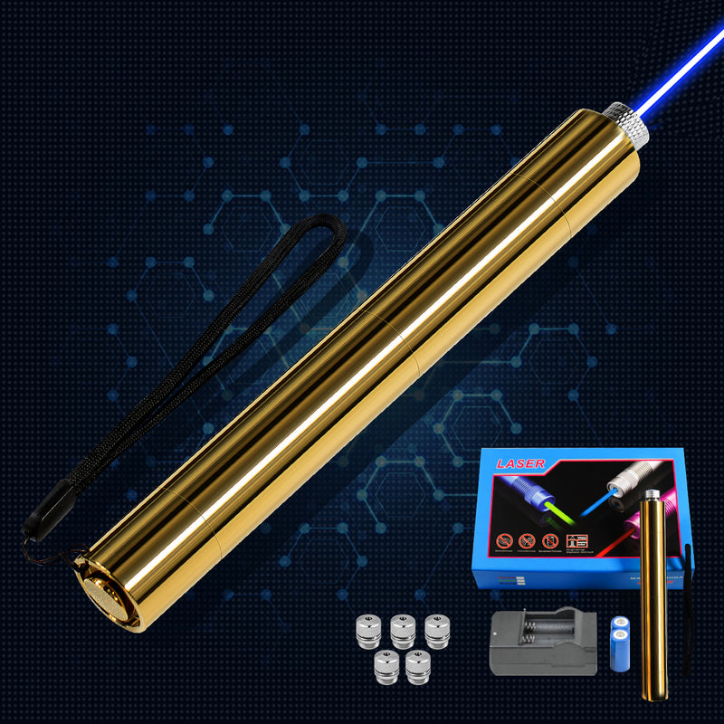 5000mW High Power Laser Pointer, Metal Brass 450nm Blue Dot Pointer Pen Focusable Visible Beam Lazer Light Torch