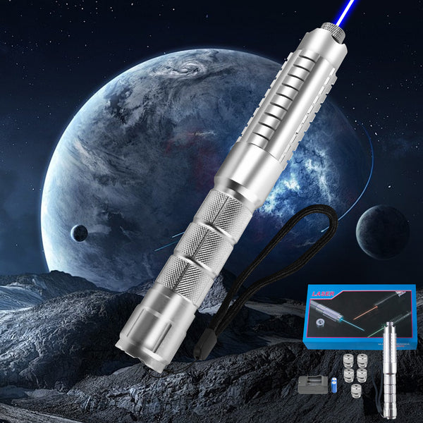 Blue Laser Pointer,450nm High Power Laser Pointer, Single-point Aluminum Laser Pointer Pen Kit with Battery & Charger Silver