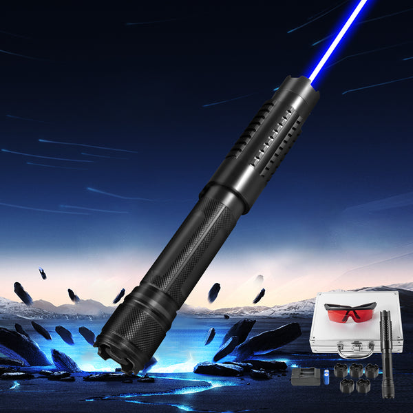 High Power Blue Light Long Distance Outdoor Flashlight Rechargeable Zoom Suitable for Camping Equipment, 5-in-1 5000mW 450nm Beam Light blue Laser Pointer Pen Kit