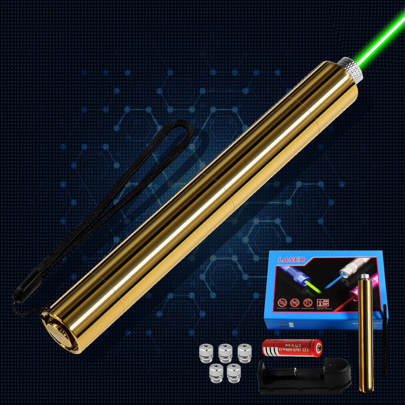 5000mW High Power Laser Pointer, Metal Brass 532nm Green Dot Pointer Pen Focusable Visible Beam Lazer Light Torch