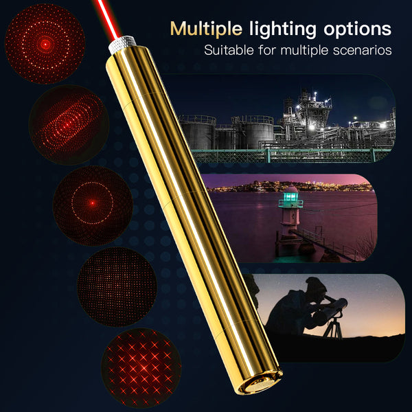 5000mW High Power Laser Pointer, Metal Brass 650nm Red Dot Pointer Pen Focusable Visible Beam Lazer Light Torch