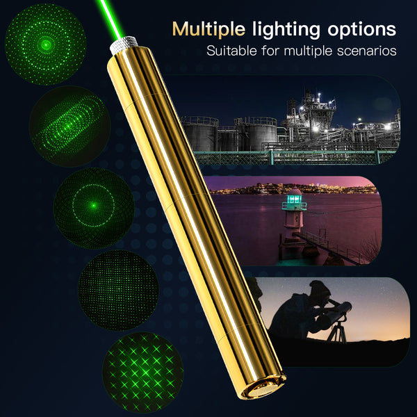 5000mW High Power Laser Pointer, Metal Brass 532nm Green Dot Pointer Pen Focusable Visible Beam Lazer Light Torch