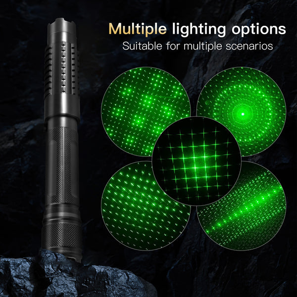 High Power Green Light Long Distance Outdoor Flashlight Rechargeable Zoom Suitable for Camping Equipment, 5-in-1 5000mW 532nm Beam Light Green Laser Pointer Pen Kit