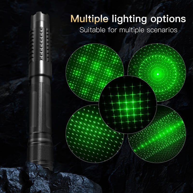 High Power Green Light Long Distance Outdoor Flashlight Rechargeable Zoom Suitable for Camping Equipment, 5-in-1 5000mW 532nm Beam Light Green Laser Pointer Pen Kit