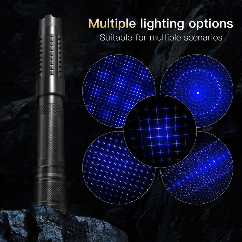 High Power Blue Light Long Distance Outdoor Flashlight Rechargeable Zoom Suitable for Camping Equipment, 5-in-1 5000mW 450nm Beam Light blue Laser Pointer Pen Kit