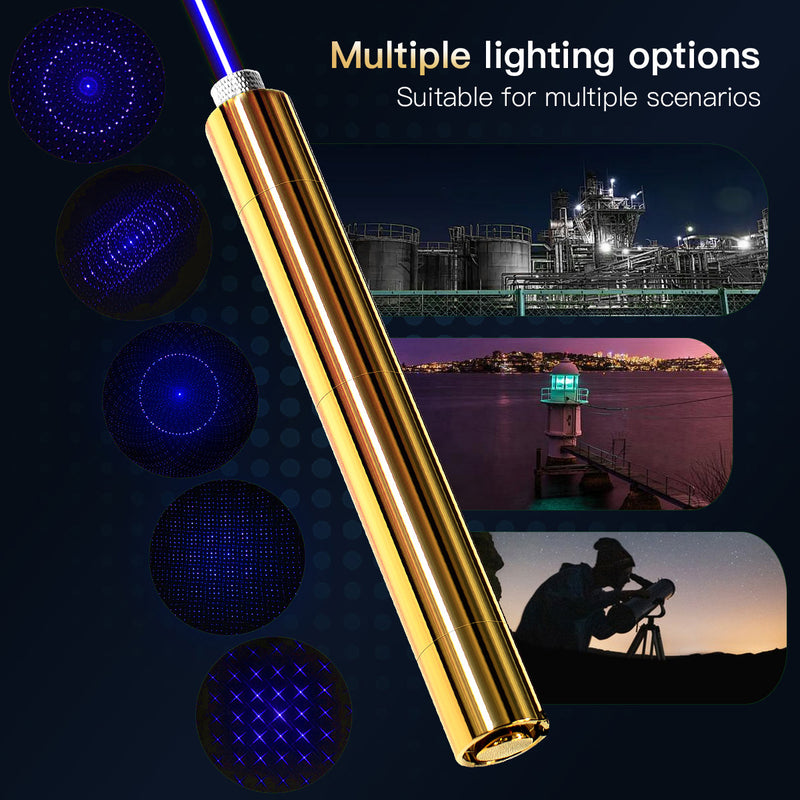 5000mW High Power Laser Pointer, Metal Brass 450nm Blue Dot Pointer Pen Focusable Visible Beam Lazer Light Torch