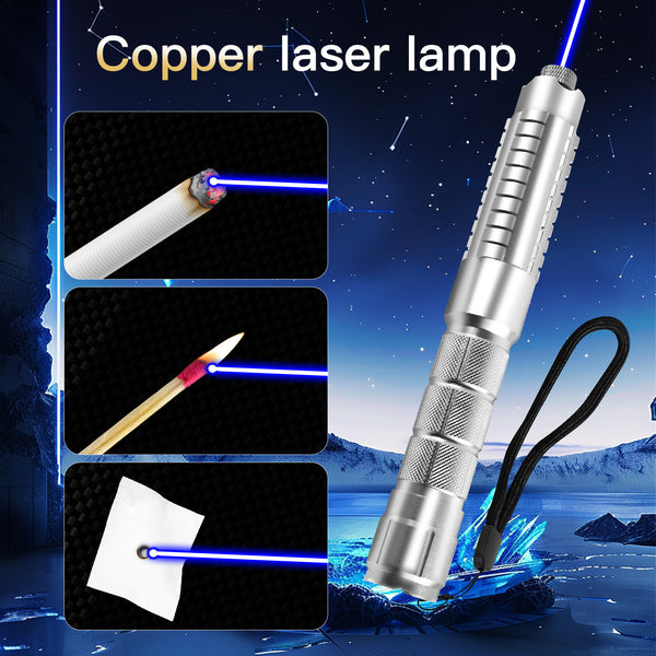 Blue Laser Pointer,450nm High Power Laser Pointer, Single-point Aluminum Laser Pointer Pen Kit with Battery & Charger Silver