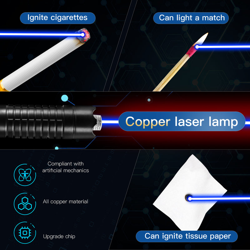 5000mW High Power Laser Pointer, Metal Brass 450nm Blue Dot Pointer Pen Focusable Visible Beam Laser Light Torch